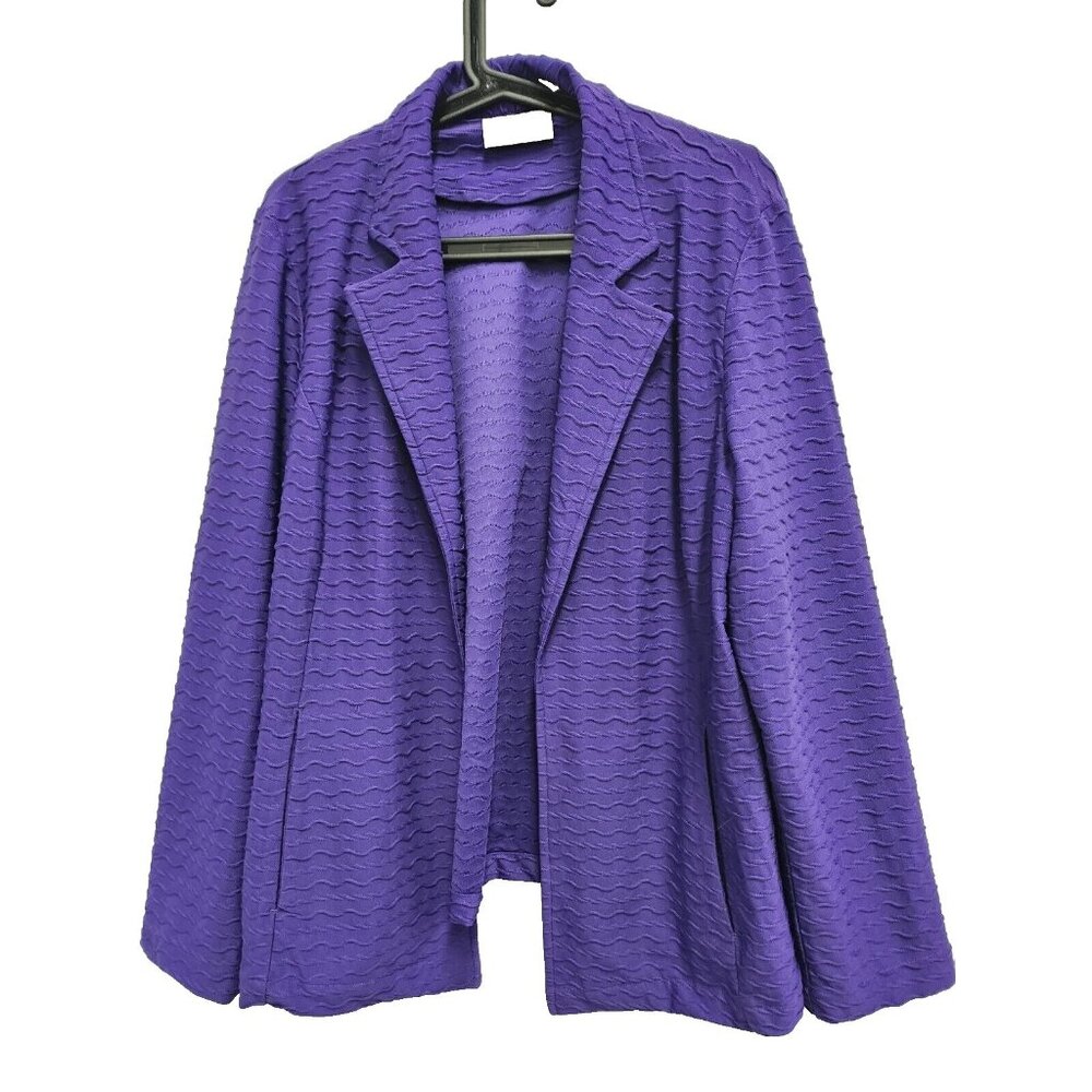 Chicos Womens Jacket Large Blue Textured Open Carrier‎ Office Academia